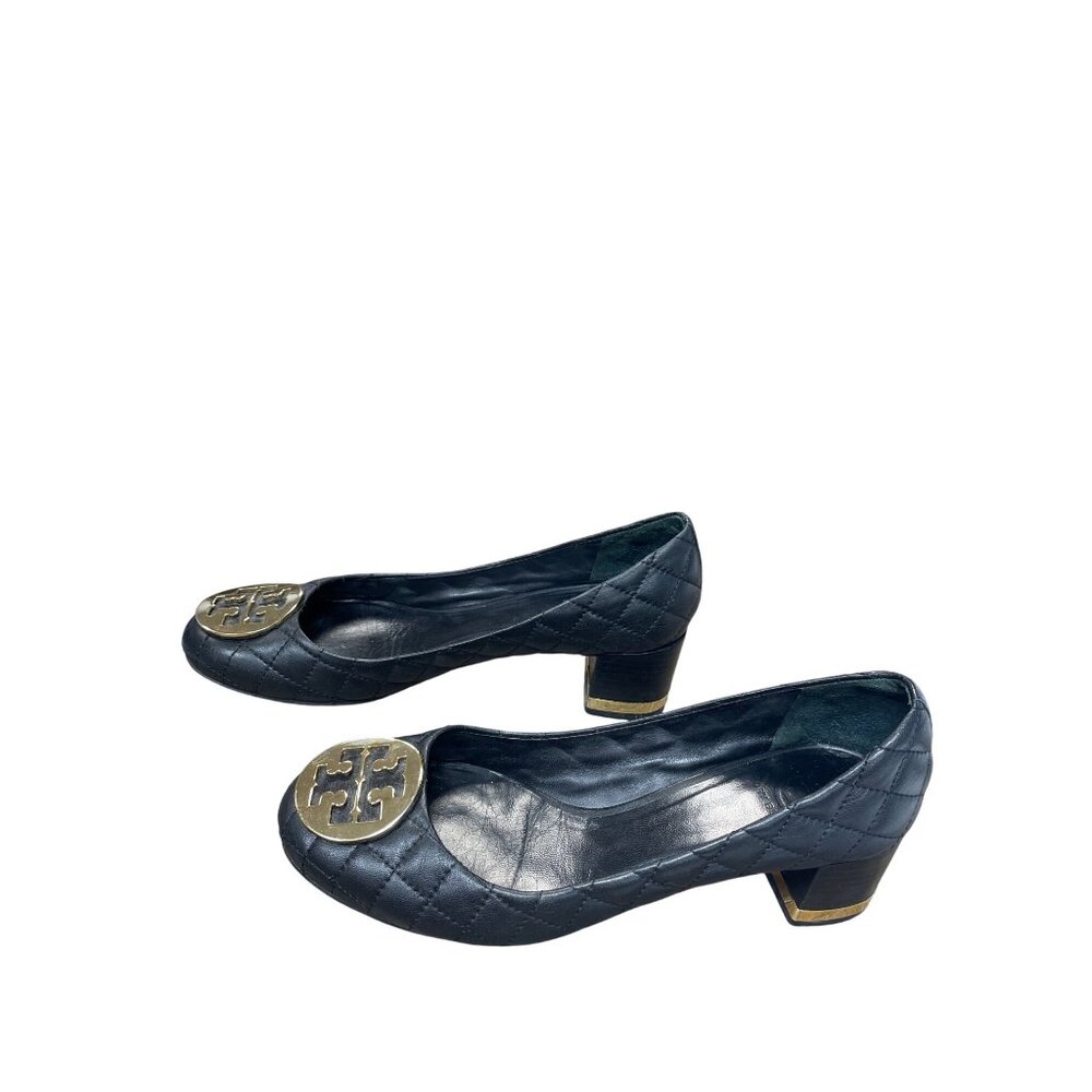 Tory Burch Womans Black Leather quilted  2.5" Slip on heels Sz 6 SKU 9532 - Picture 3 of 14